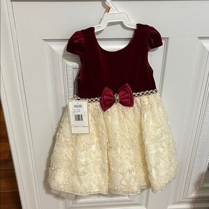 Jessica Ann Burgundy Velvet and Cream Lace Dress 3T